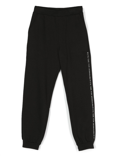 Monnalisa Kids' Rhinestone-embellished Track Pants In Black