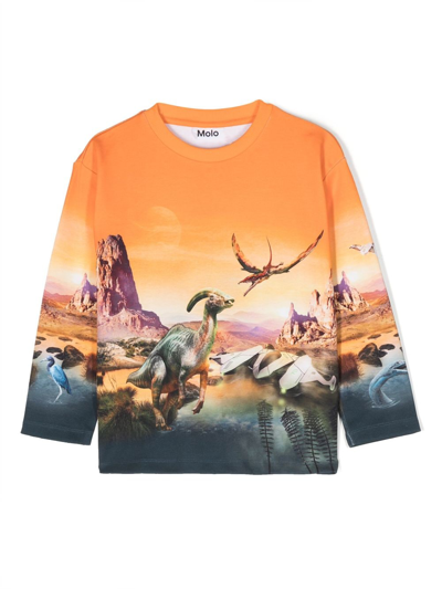 Molo Kids' Mountoo Dino Planet Sweatshirt In Orange