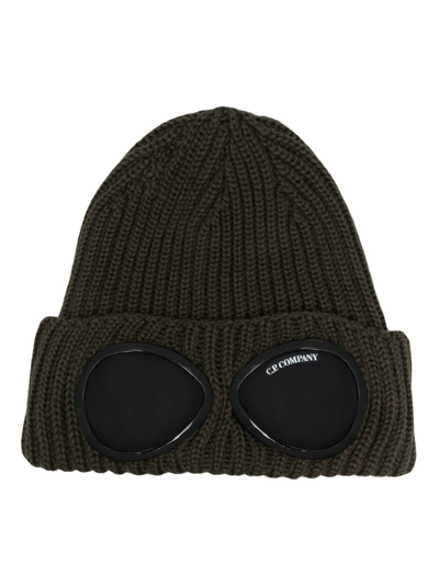 C.p. Company Goggles-detail Ribbed Beanie In Green