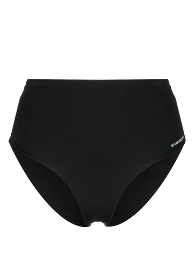 Sporty And Rich Logo-print High-waisted Bikini Bottoms In Black