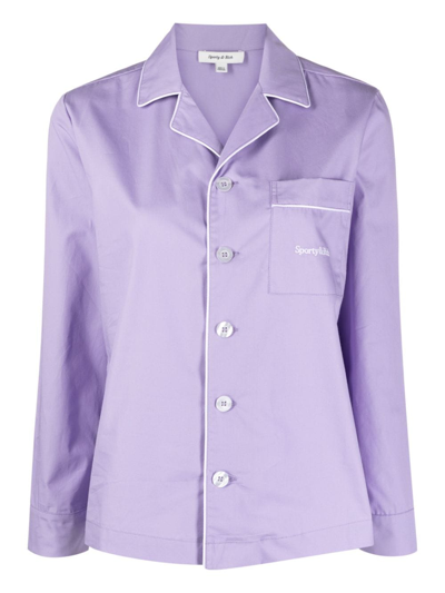 Sporty And Rich Serif Logo Long-sleeve Pyjama Top In Lilac/white