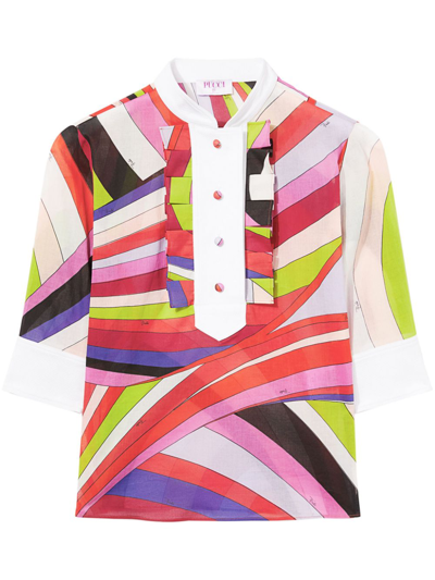 Pucci Geometric-print Short-sleeve Top In Pink