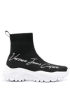 VERSACE JEANS COUTURE LOGO-PRINT HIGH-TOP SNEAKERS