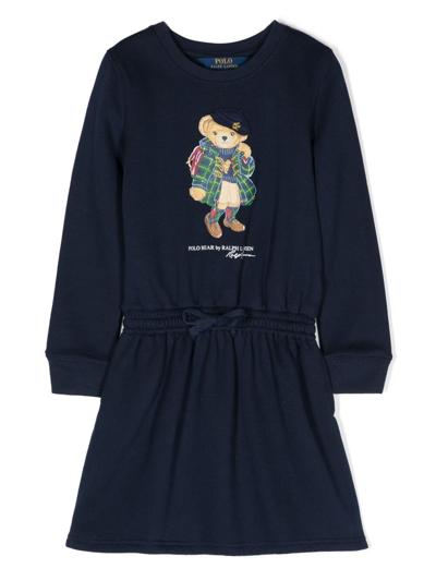 Ralph Lauren Kids' Teddy Bear-motif Jersey Dress In Blue