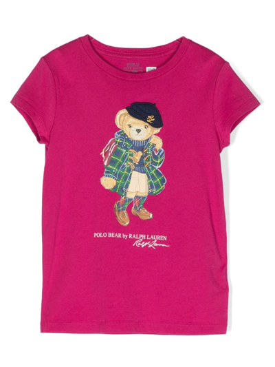Ralph Lauren Kids' Teddy Bear-motif Cotton T-shirt In Pink