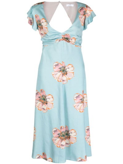 Ps By Paul Smith Floral-print V-neck Dress In Blue