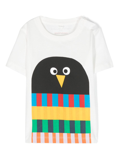 Stella Mccartney Babies' Penguin Scarf Organic Cotton T-shirt In Avorio