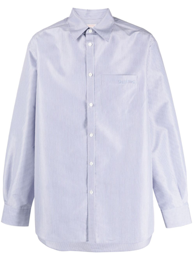 Valentino Logo-embroidered Textured Shirt In Blue
