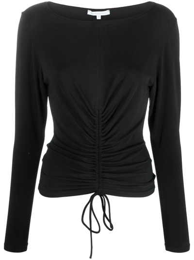 Patrizia Pepe Drawstring-hem Draped T-shirt In Black