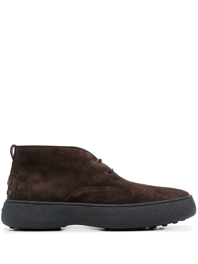 Tod's Suede Lace-up Boots In Braun