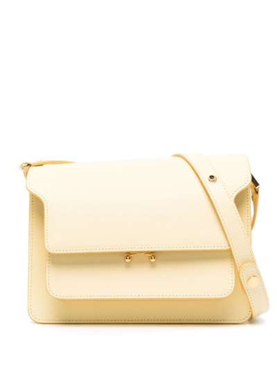 Marni Mini Trunk Leather Shoulder Bag In White