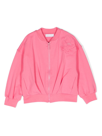 Monnalisa Kids' Floral-appliqué Zip-up Sweatshirt In Pink