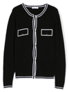 Monnalisa Contrast-trim Wool Cardigan In Black