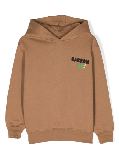 Barrow Kids' Logo-print Cotton Hoodie In Brown
