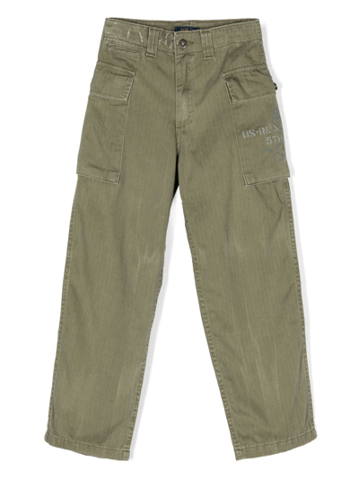 Ralph Lauren Kids' Logo-print Cotton Cargo Trousers In Green