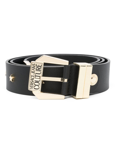 Versace Jeans Couture Engraved-logo Leather Belt In Black