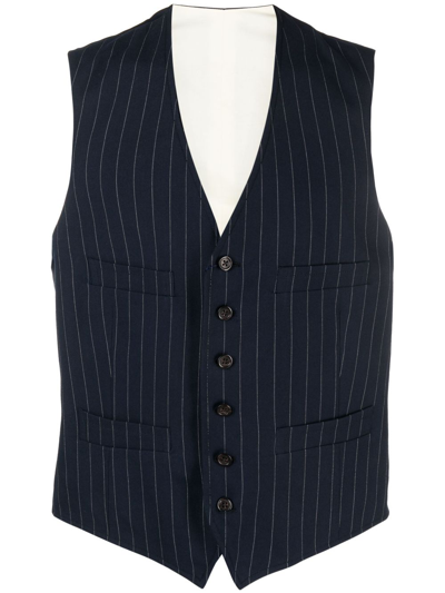 Polo Ralph Lauren Pinstriped Cotton-silk Waistcoat In Blue