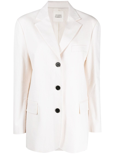 Studio Tomboy Single-breasted Decorative-buttons Blazer In White