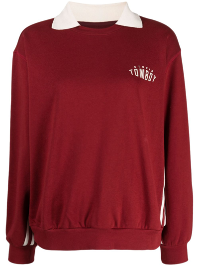 Studio Tomboy Logo-print Stripe-detail Sweatshirt In Red