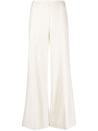 Forte Forte Pinstripe Flannel Wide Leg Trousers In White