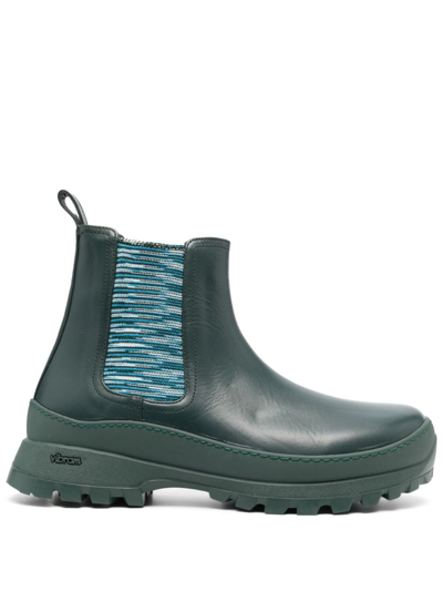 Missoni Round-toe Leather Ankle Boots In Green