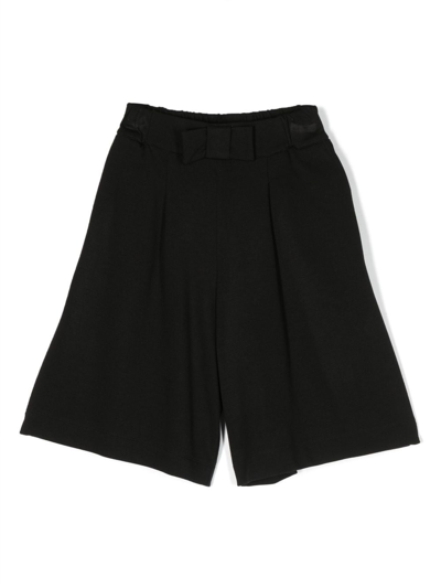 Monnalisa Kids' Bow-detail Wide-leg Bermuda Shorts In Black