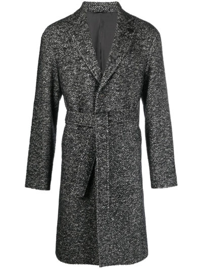 Lardini Single-breasted Belted Coat In Black