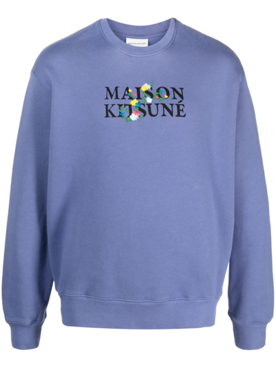 Maison Kitsuné Logo-print Jersey Sweatshirt In Blue