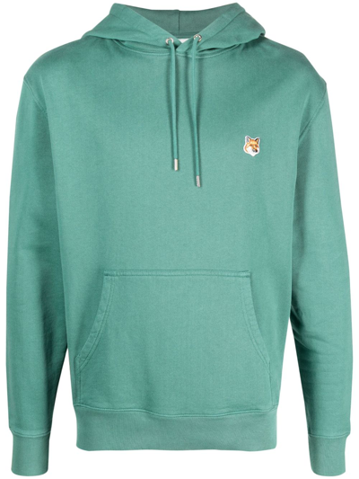 Maison Kitsuné Adjustable Drawstring-fit Hoodie With Embroidered Fox Logo In Green
