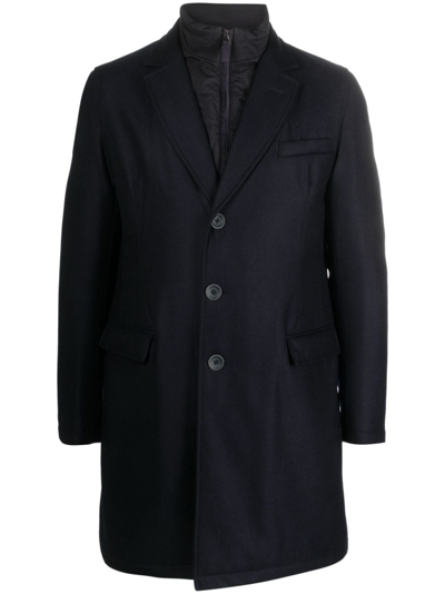 Herno Hybrid High-neck Single-breasted Coat In Blue