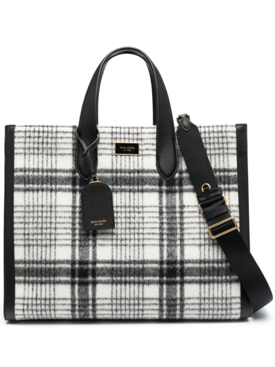 Kate Spade Medium Market Posh Plaid Tote Bag In French Cream Mult
