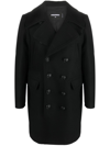 Dsquared2 Black Coat With Double-breasted Fastening And Branded Buttons In Wool Man In Black