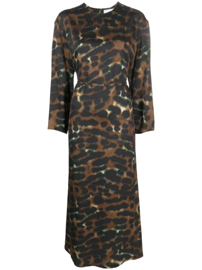 Christian Wijnants Leopard-print Belted Midi Dress In Brown