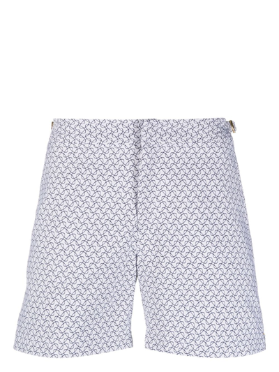 Orlebar Brown Jacquard Geometric-print Swim Shorts In White