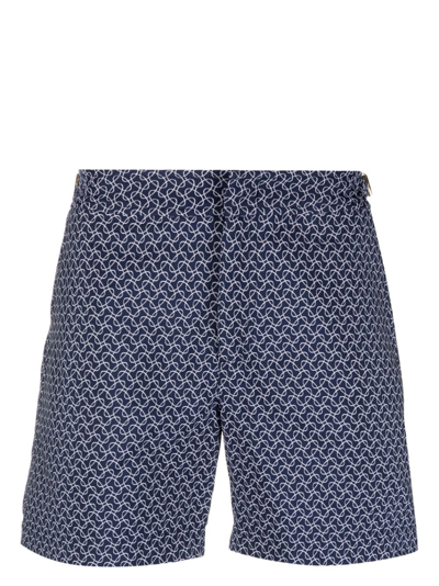 Orlebar Brown Jacquard Geometric-pattern Swim Shorts In Blue