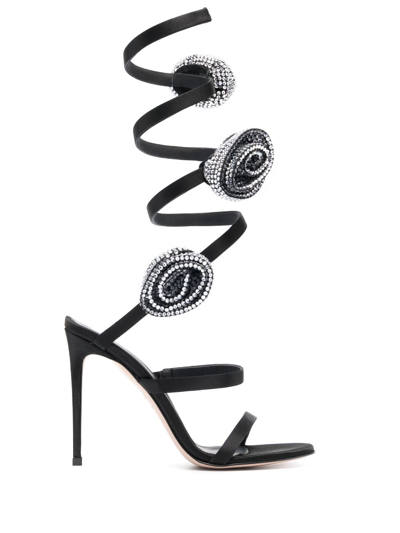 Le Silla 110mm Rose Leather Sandals In Black