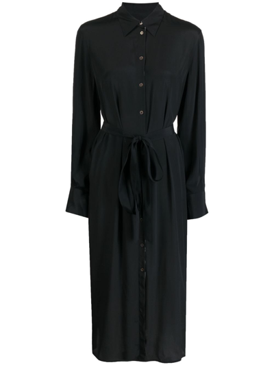Ps By Paul Smith Belted Long-sleeved Shirtdress In Black