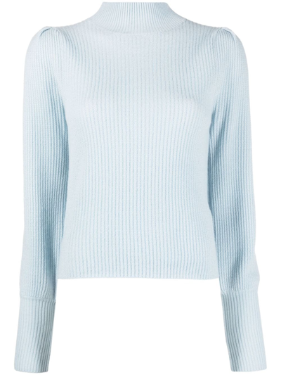 Allude High-neck Ribbed-knit Jumper In Blue