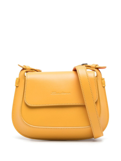 Santoni Medium Logo-debossed Crossbody Bag In Yellow