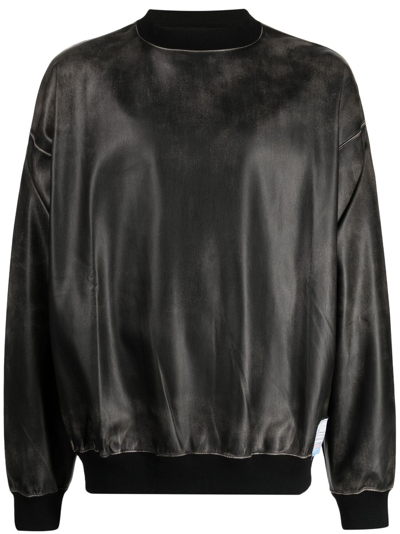 Miharayasuhiro Mock-neck Faux-leather Sweatshirt In Black