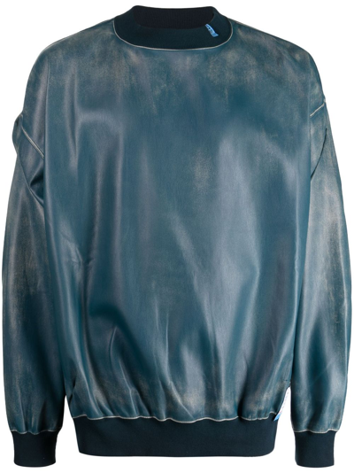 Miharayasuhiro Mock-neck Faux-leather Sweatshirt In Blue