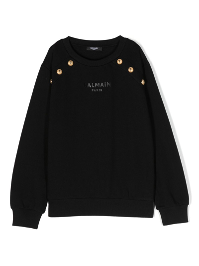 Balmain Kids' Logo-print Distressed-effect Sweatshirt In Black