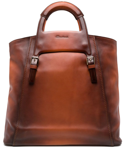 Santoni Flat-handles Leather Handbag In Brown