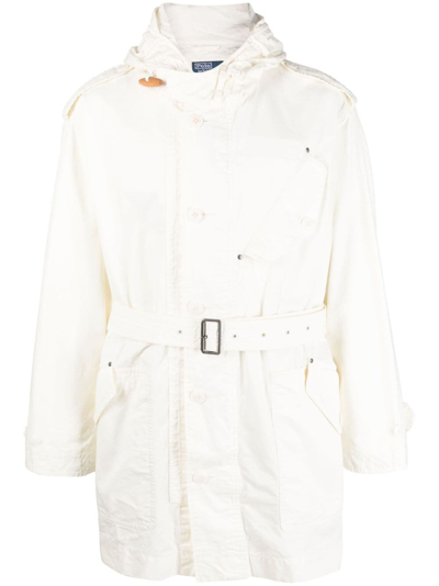 Polo Ralph Lauren Belted-waist Hooded Cotton Parka In White