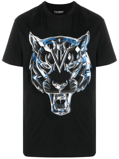Plein Sport Ss Chrome Tiger Cotton T-shirt In Black