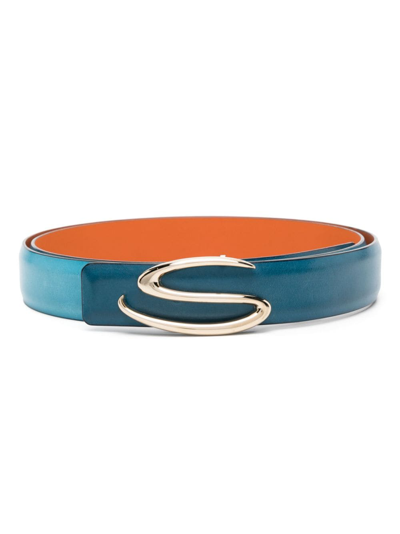 Santoni Logo-buckle Leather Belt In Blue