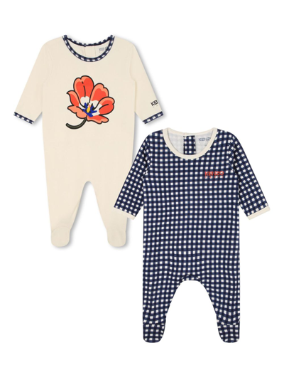 Kenzo Babies' Logo刺绣连体睡衣（两件装） In Cream