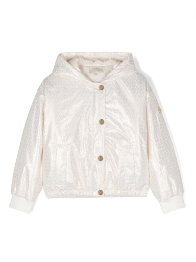 Michael Kors Kids' Monogram-print Buttoned Padded Jacket In White