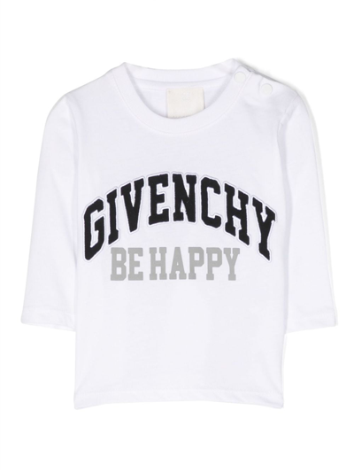 Givenchy Babies' Logo刺绣棉t恤 In White