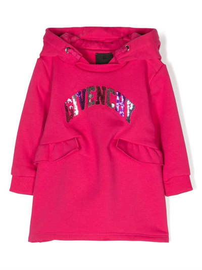 Givenchy Babies' Sequin-embellished Hooded Dress In Pink